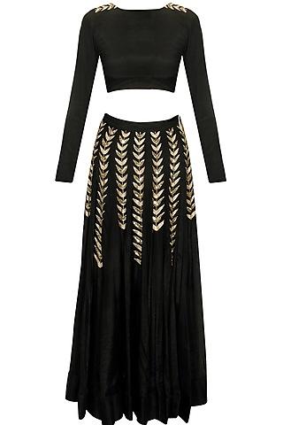 black ferns embellished crop top and lehenga skirt