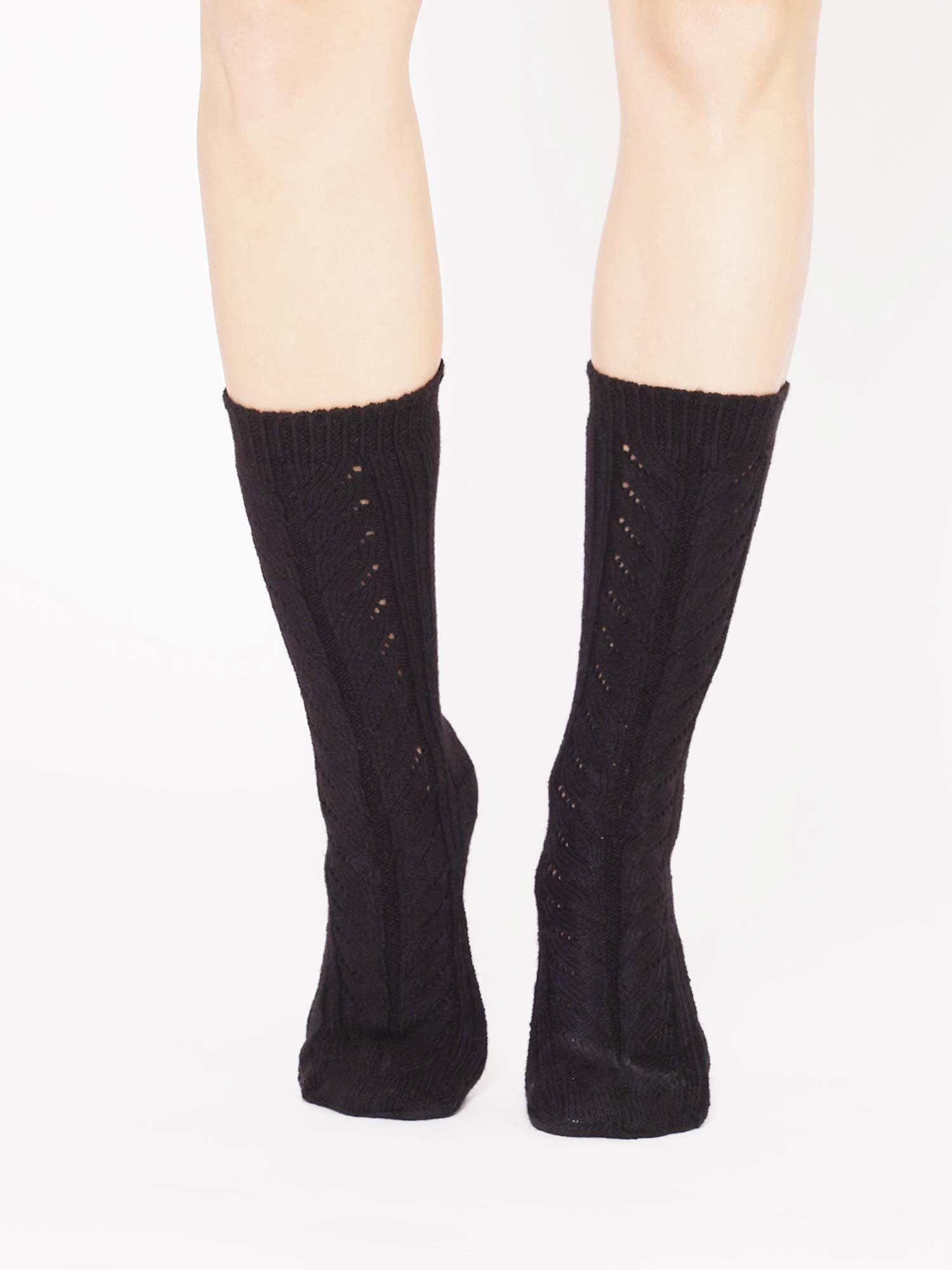 black fine knitted calf length winter socks