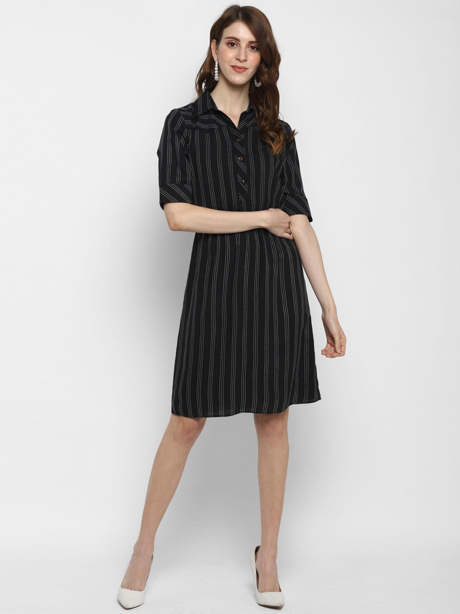 black fit & flared striped dress