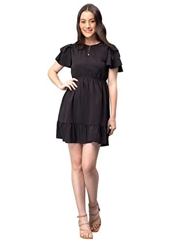 black fit and flare mini dress | party dress | elastic waist with butterfly sleeve dress for women