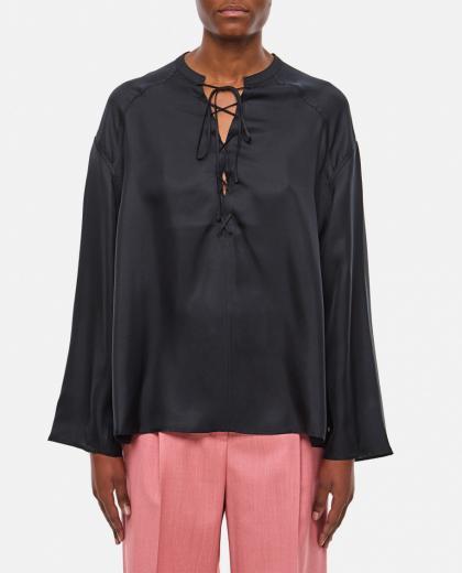 black flared long sleeve blouse