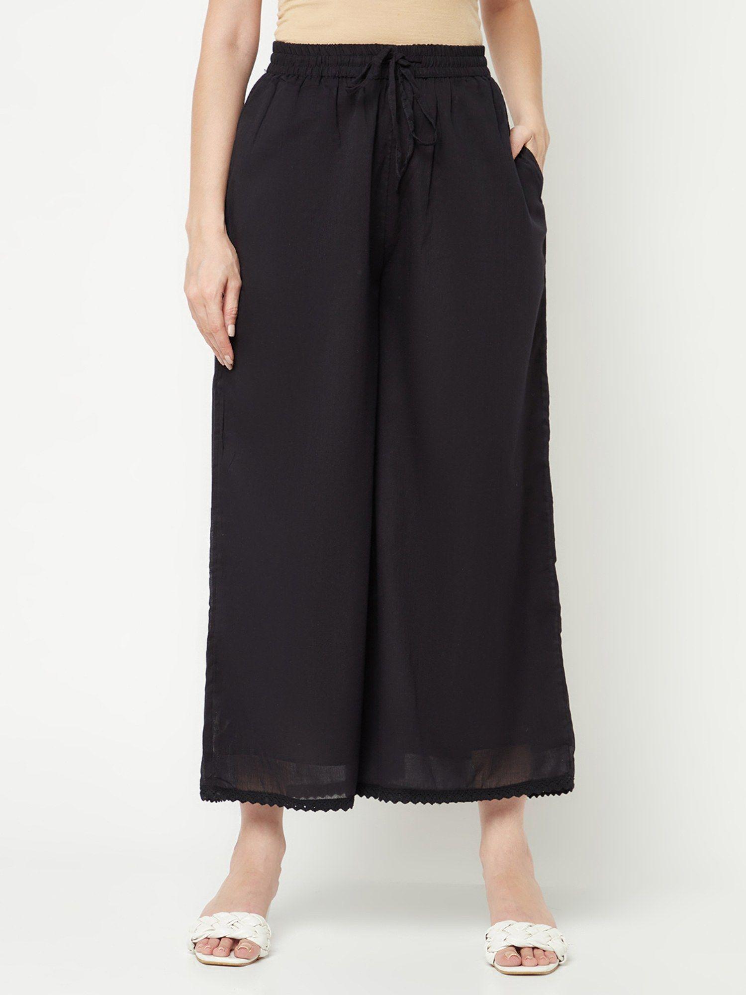 black flared palazzos with elasticated waist