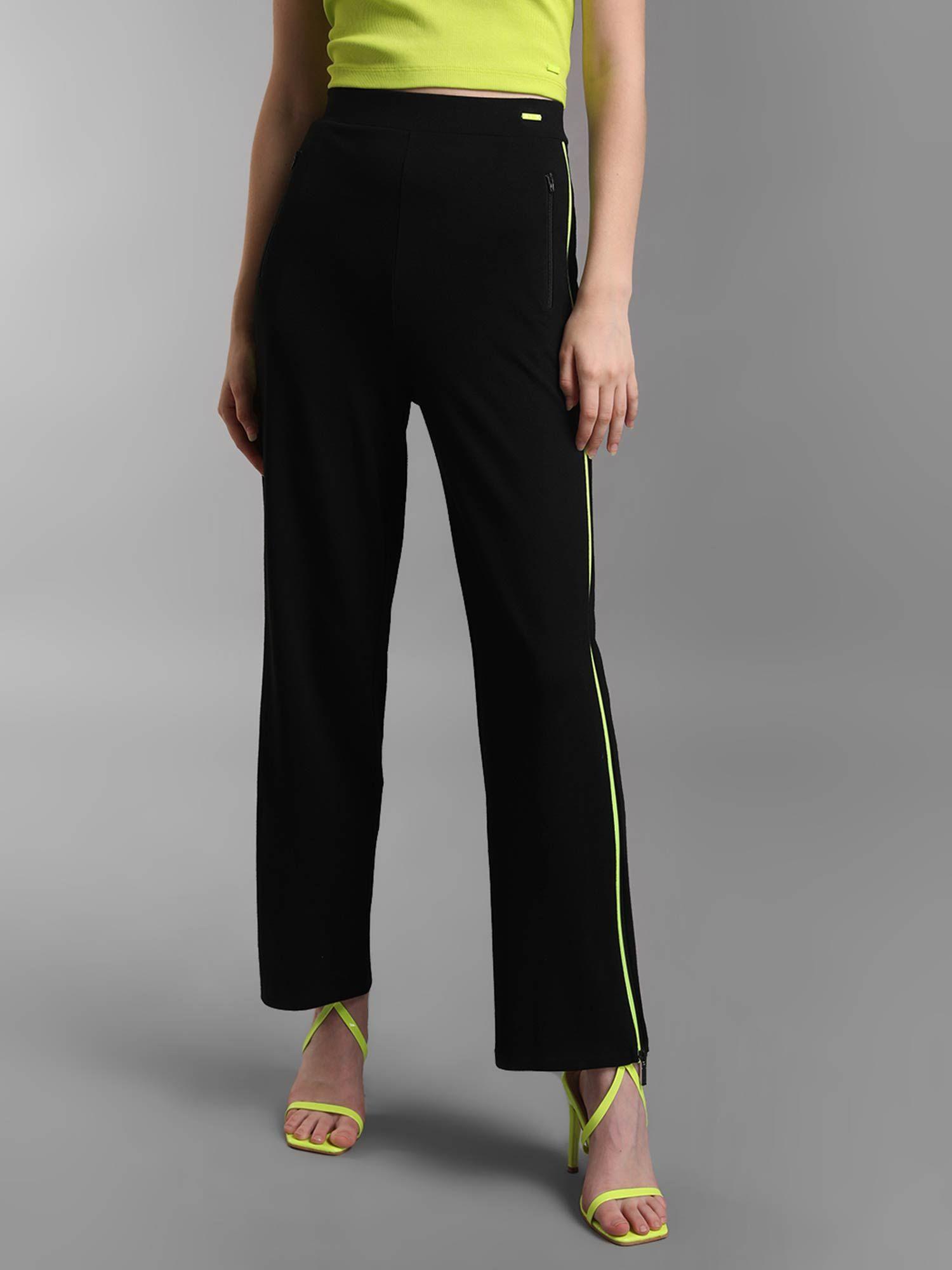 black flared pants with zipper detail