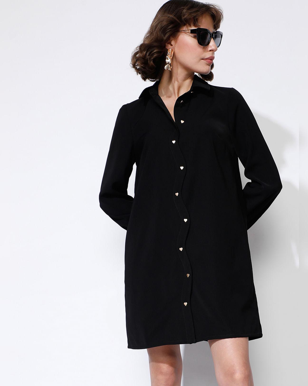 black flared shirt dress