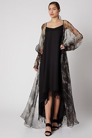 black flared slip dress