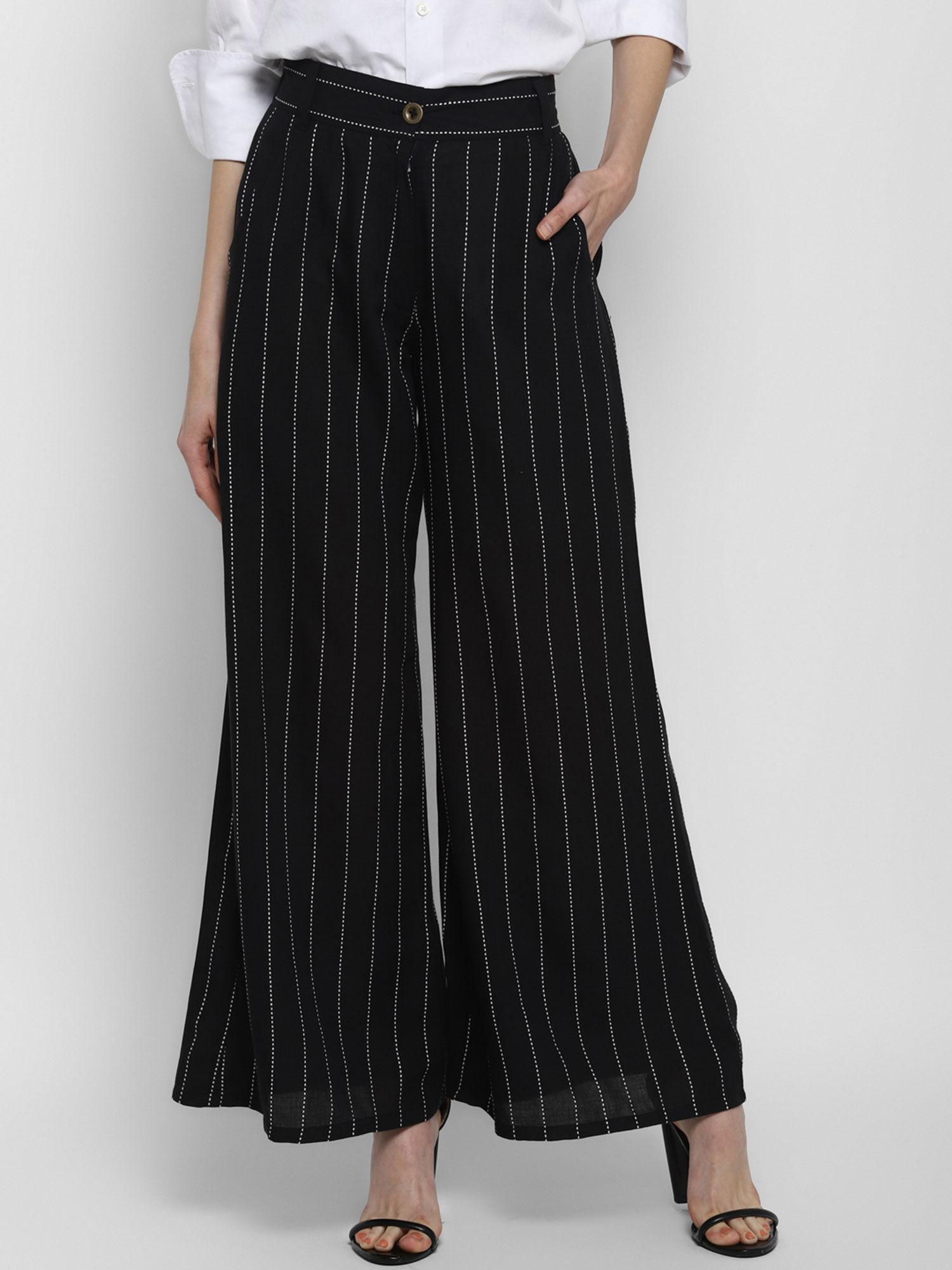 black flared stripped palazzos