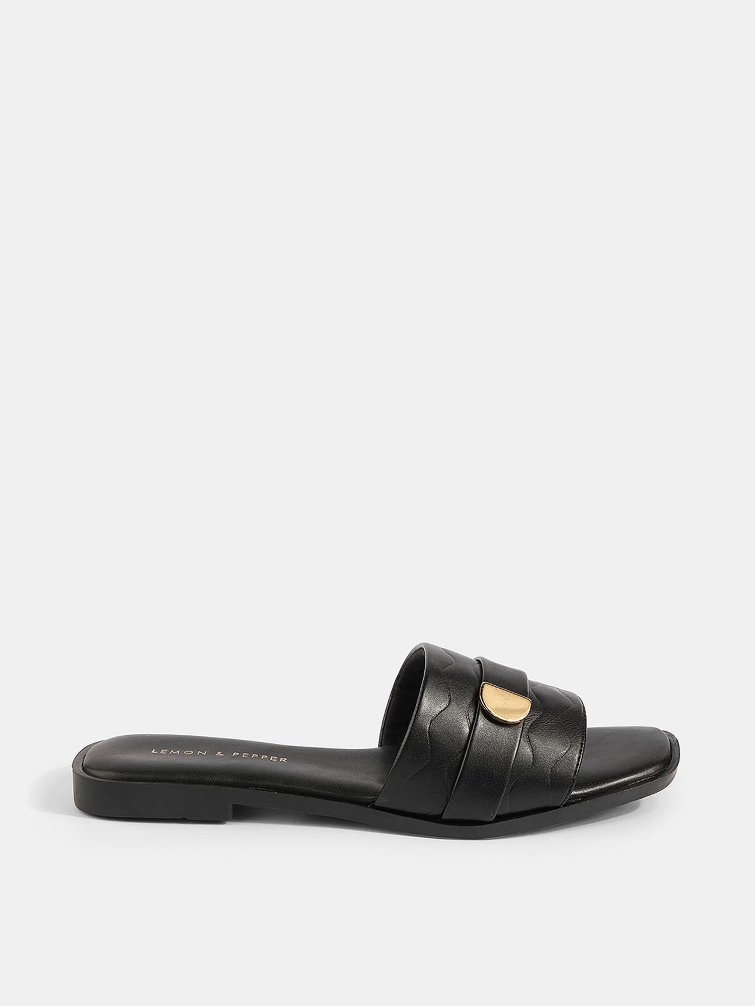 black flat casual sliders