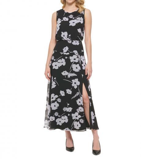 black floral blouson maxi dress