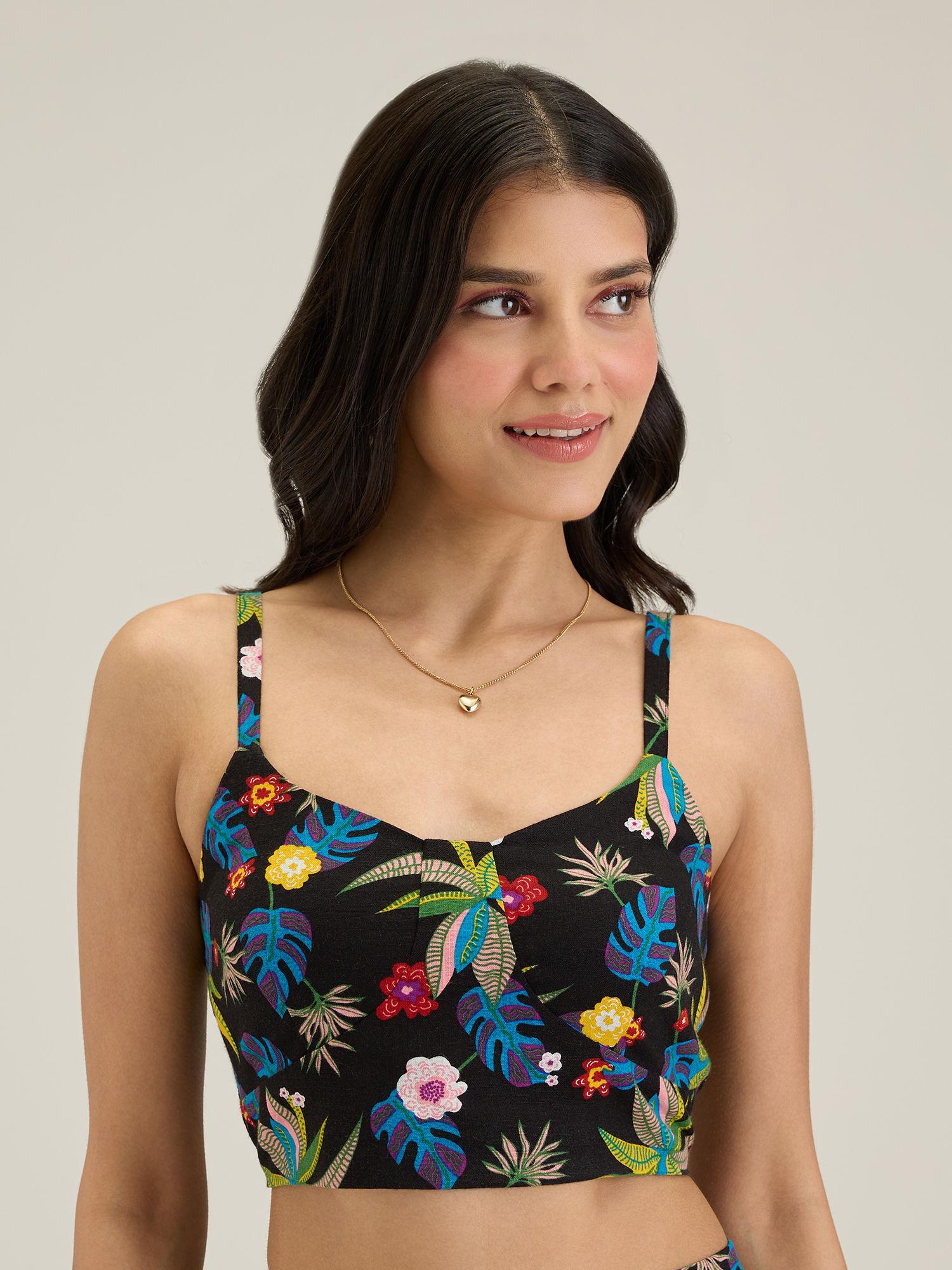 black floral bustier crop top