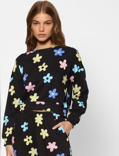 black floral co-ord sweatshirt