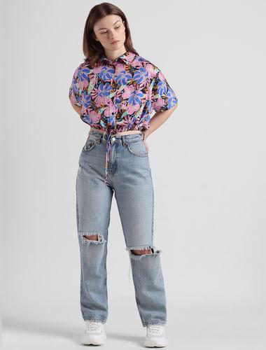 black floral cropped shirt