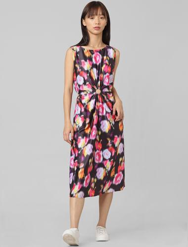 black floral cut-out midi dress