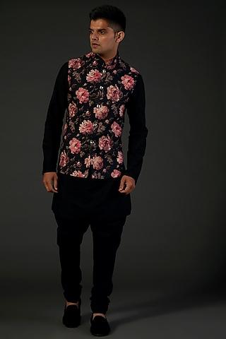 black floral digital printed bundi jacket