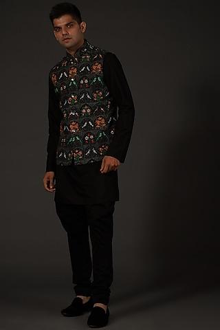 black floral digital printed bundi jacket