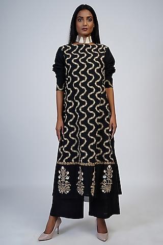 black floral embroidered a-line kurta set