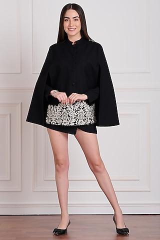 black floral embroidered cape