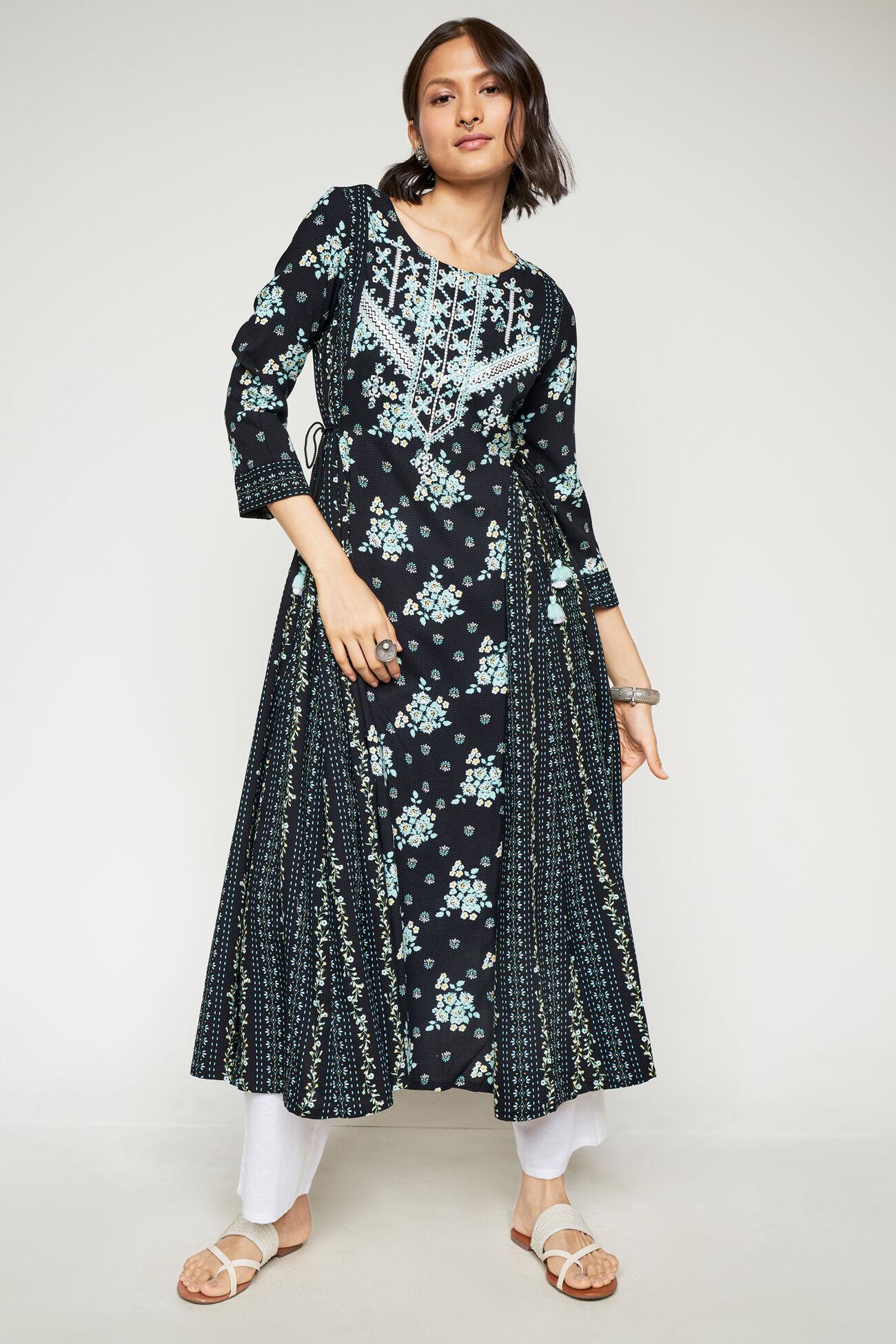 black floral embroidered kurta