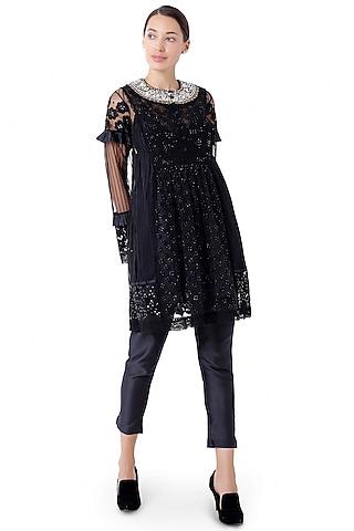 black floral embroidered tunic set