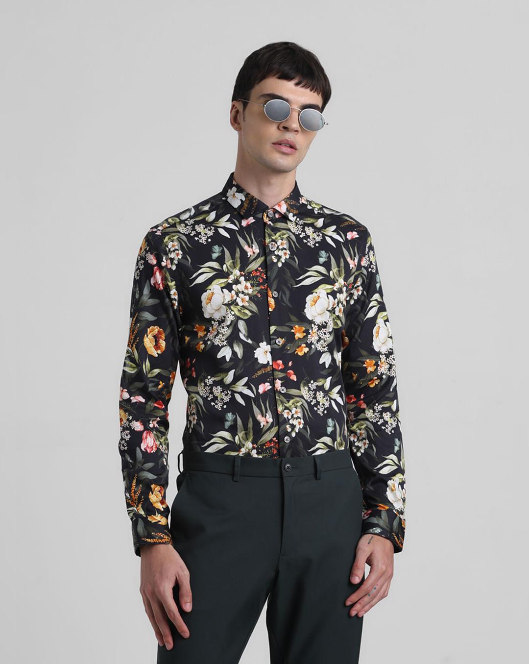 black floral full sleeves shirt