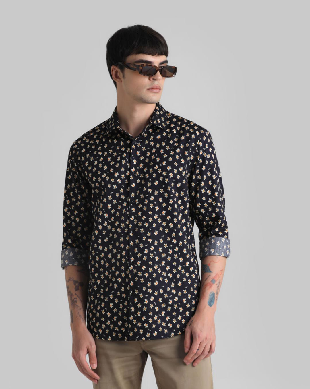 black floral full sleeves shirt