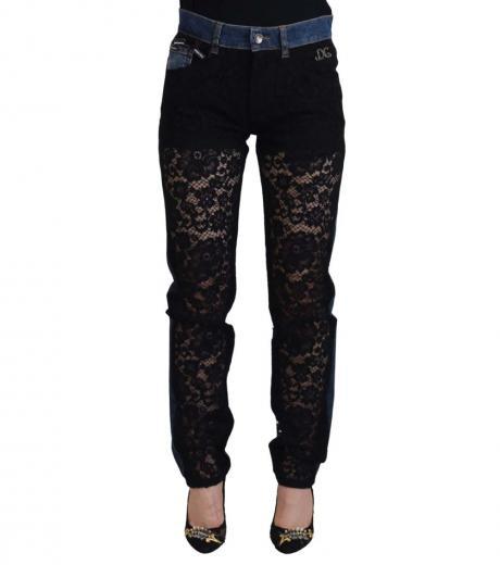 black floral lace front skinny jeans