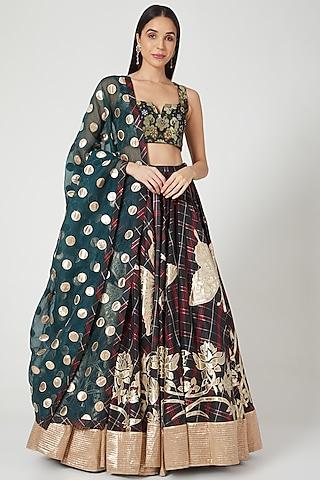 black floral lehenga set with embroidered blouse