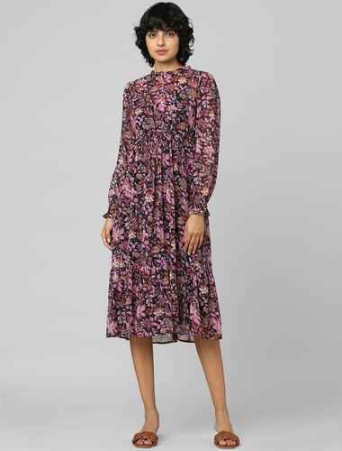 black floral midi dress