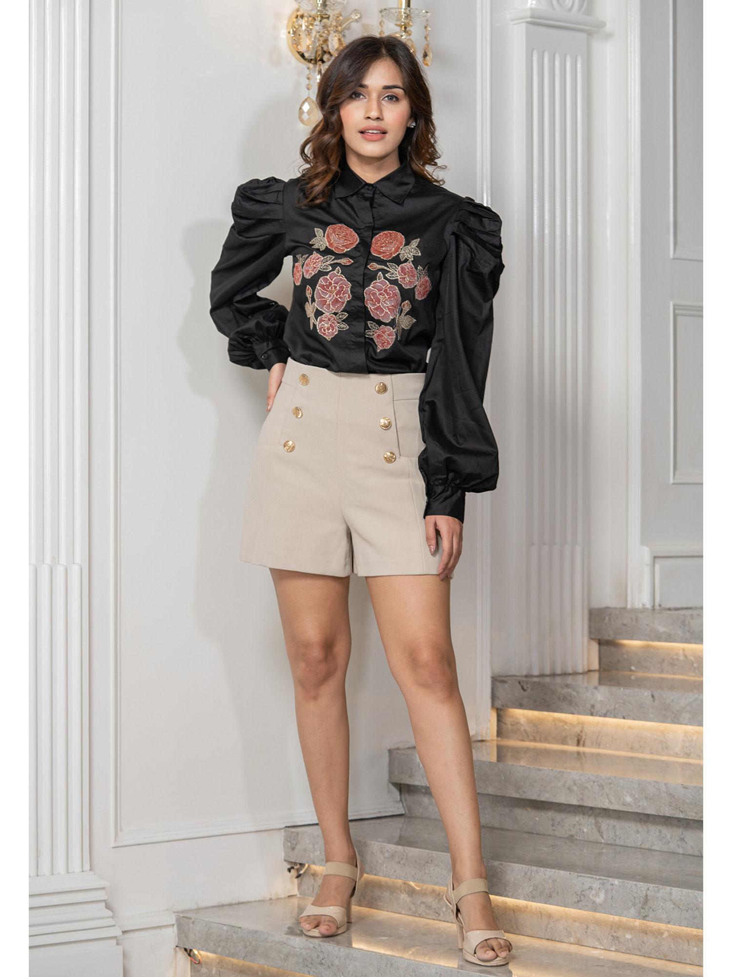 black floral patch embroidery shirt