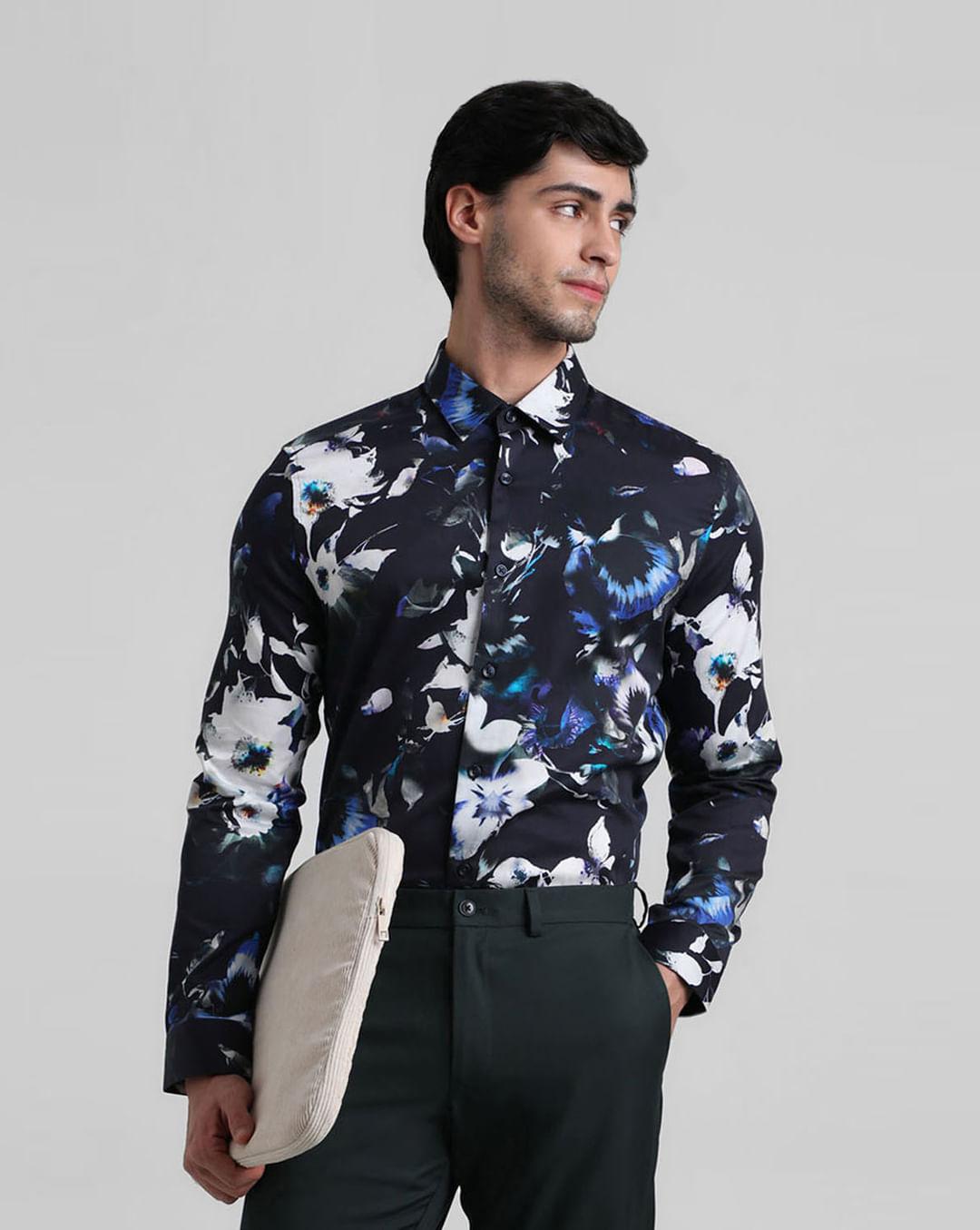 black floral print full sleeves shirt