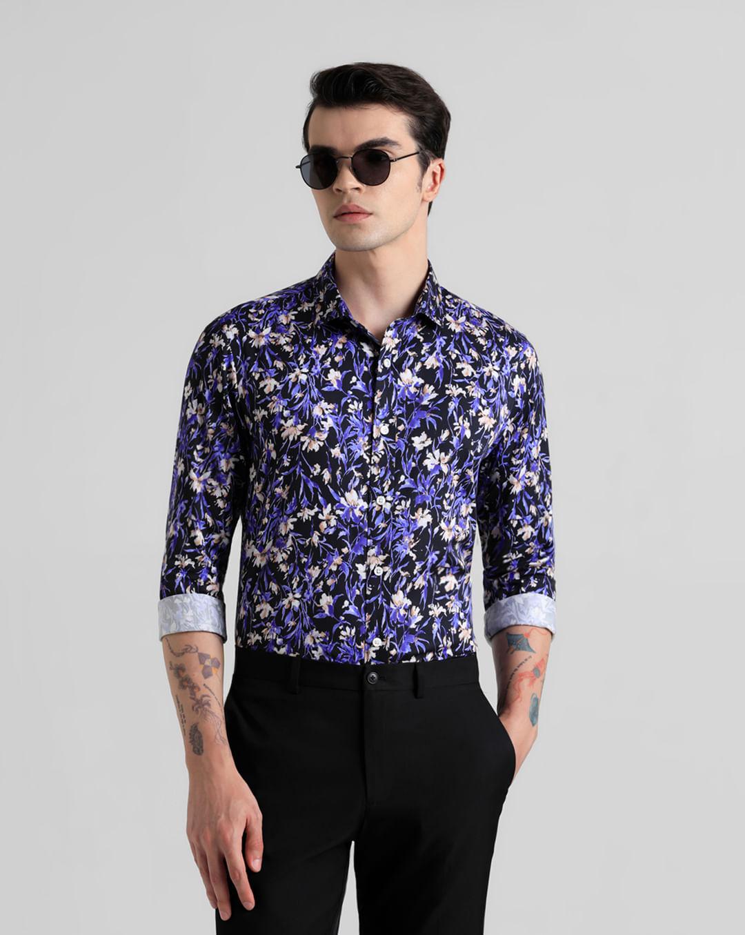 black floral print full sleeves shirt