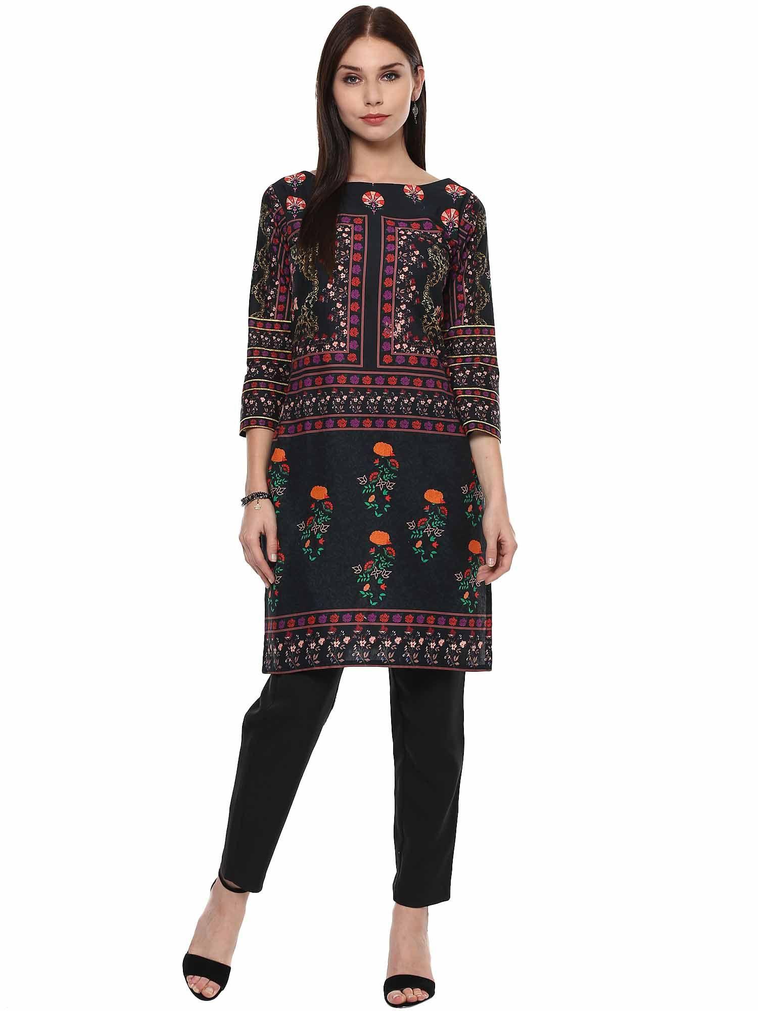 black floral print kurti