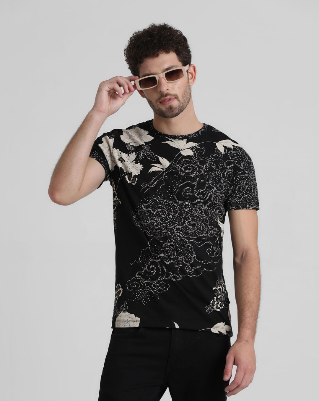 black floral print t-shirt