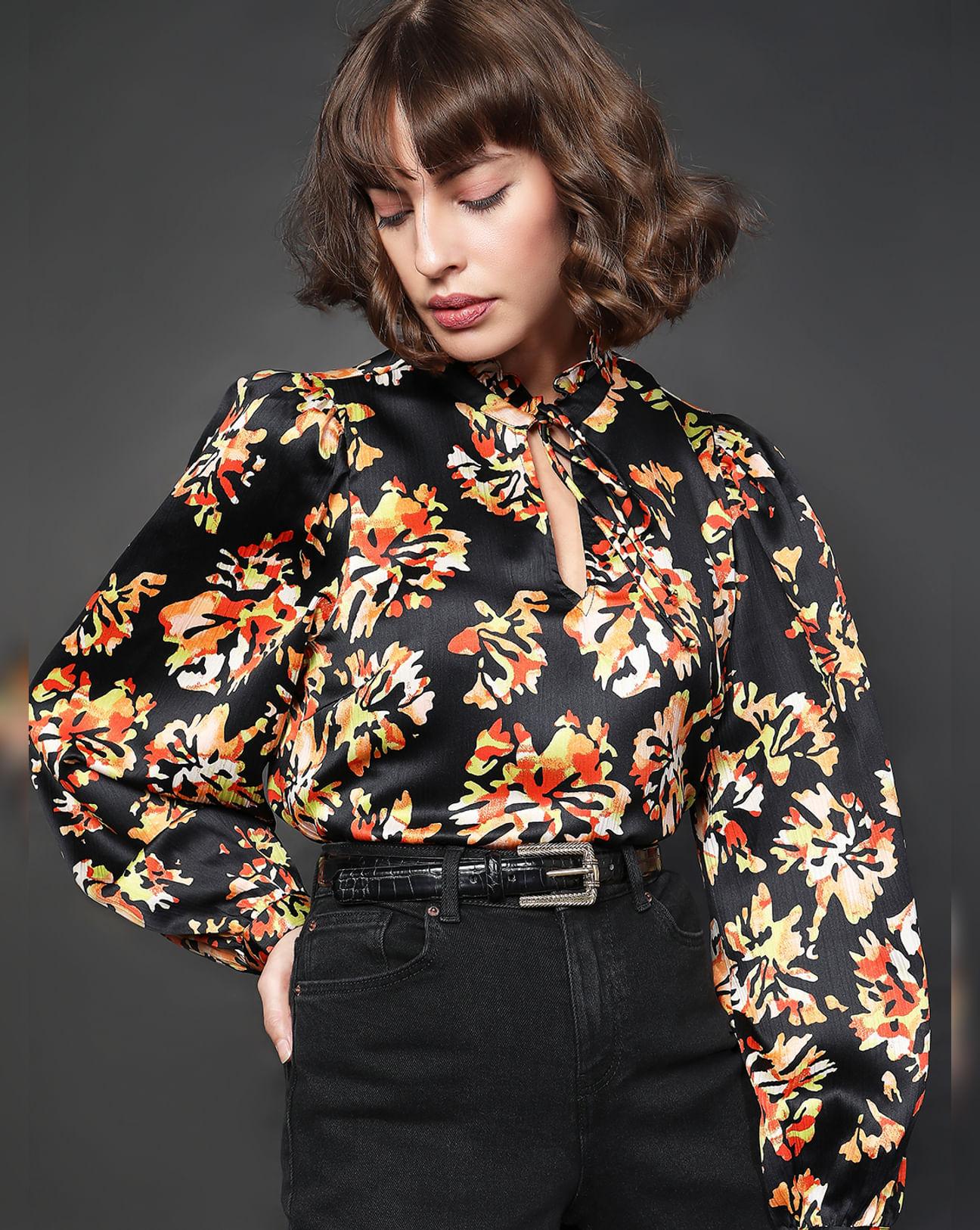 black floral print top