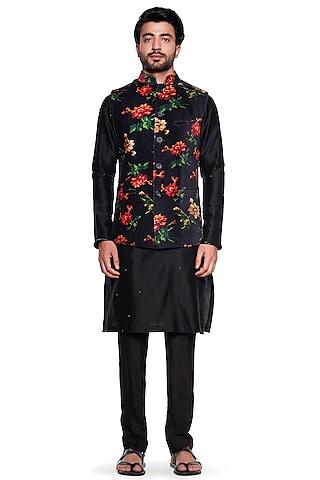 black floral printed bundi jacket