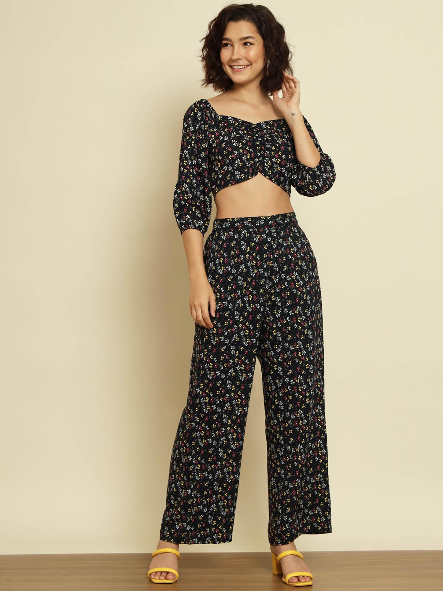 black floral printed co-ord (set of 2)