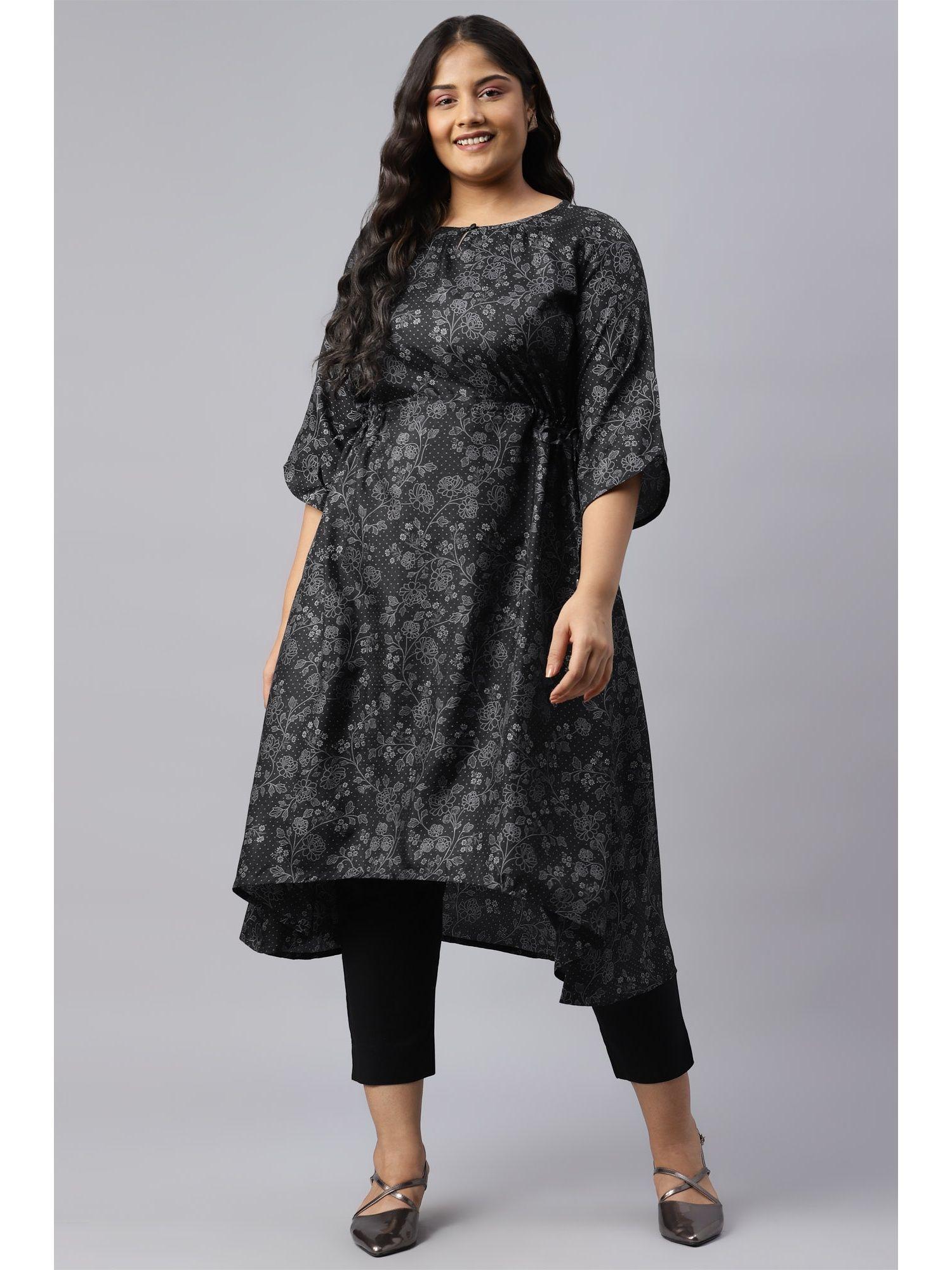 black floral printed kuchai silk plus size kurta