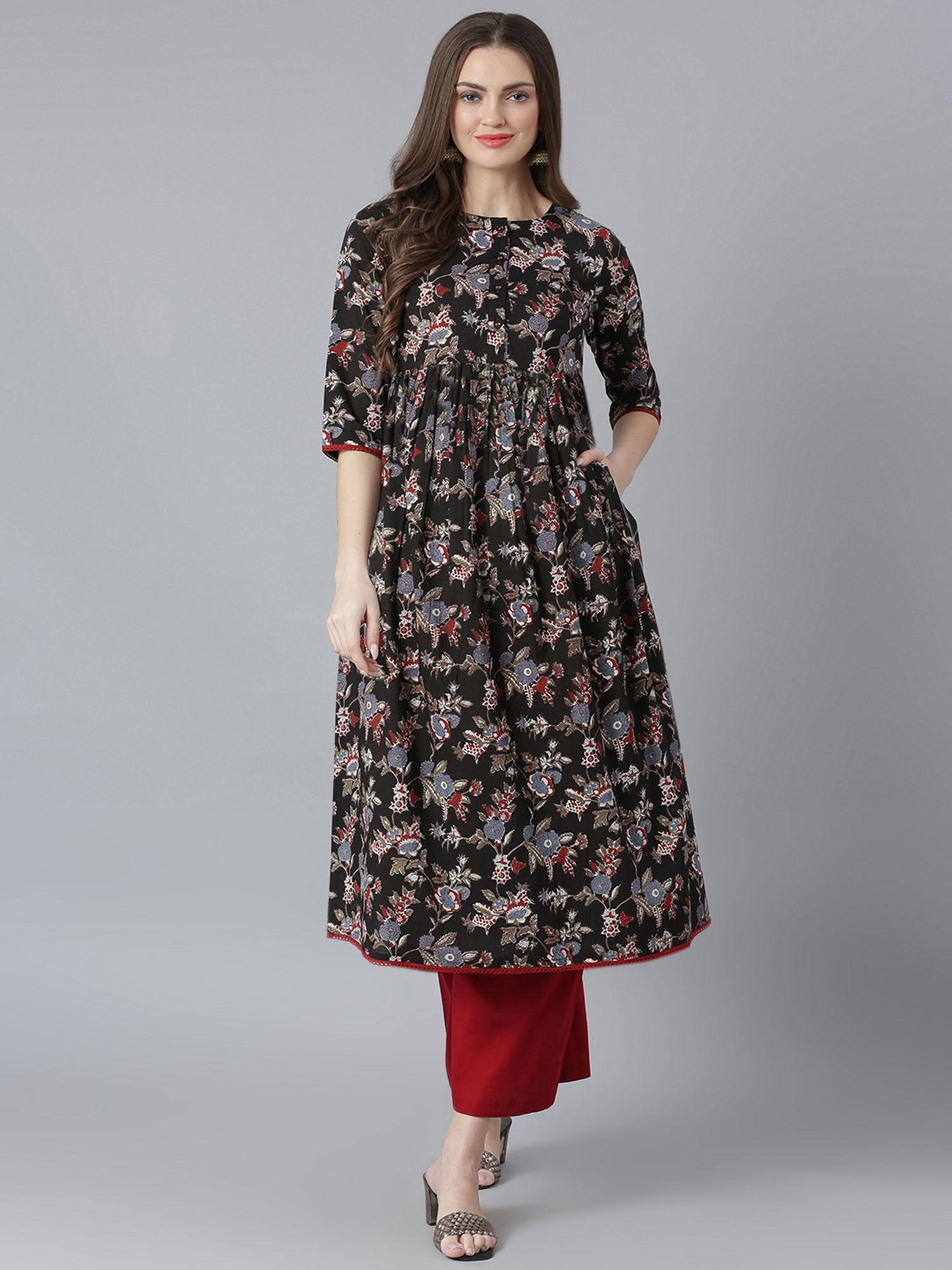 black floral printed kurta