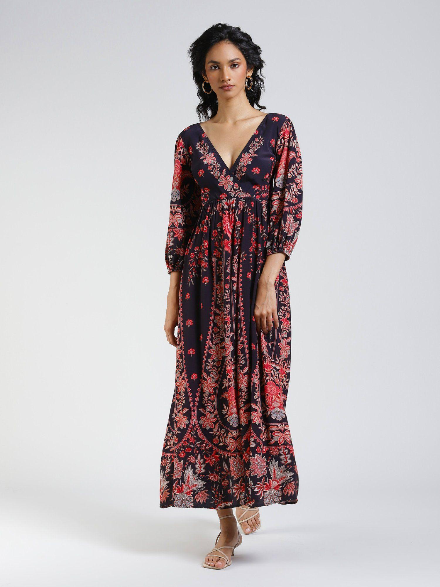 black floral printed long dress