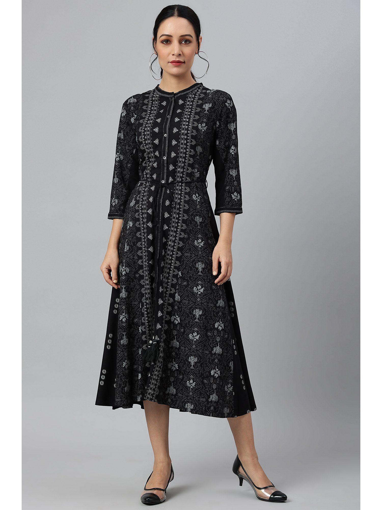 black floral printed panelled indie dress