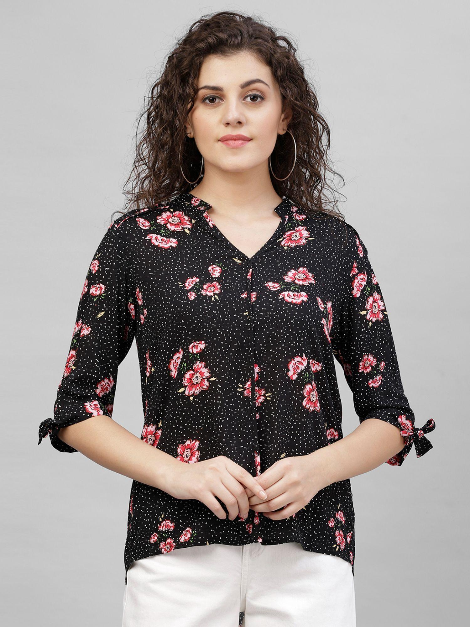 black floral printed polyester tunic