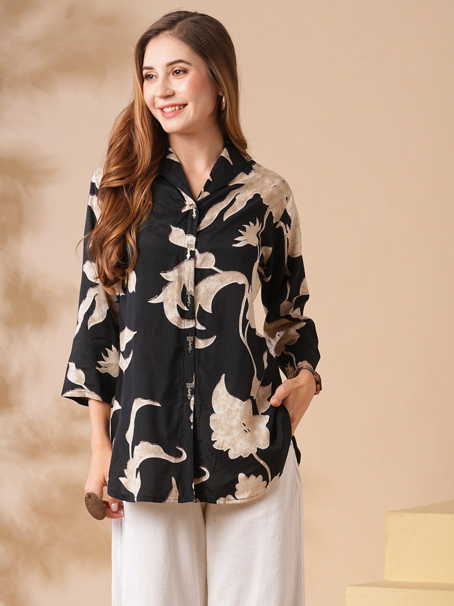 black floral printed shirt