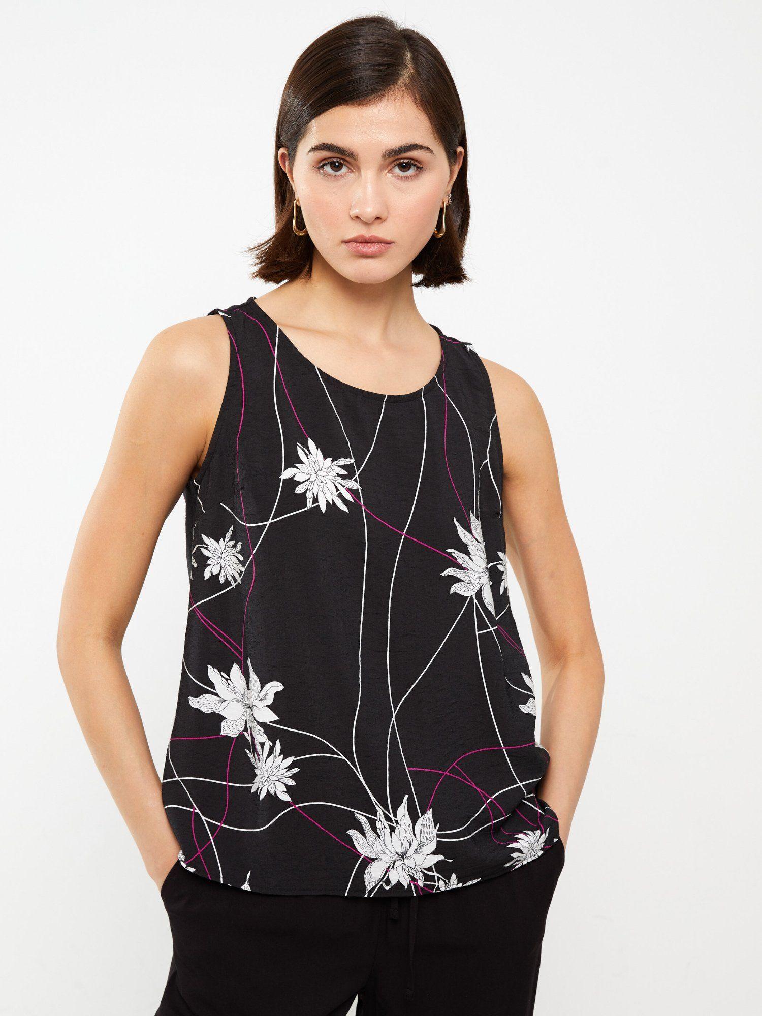 black floral printed sleeveless top