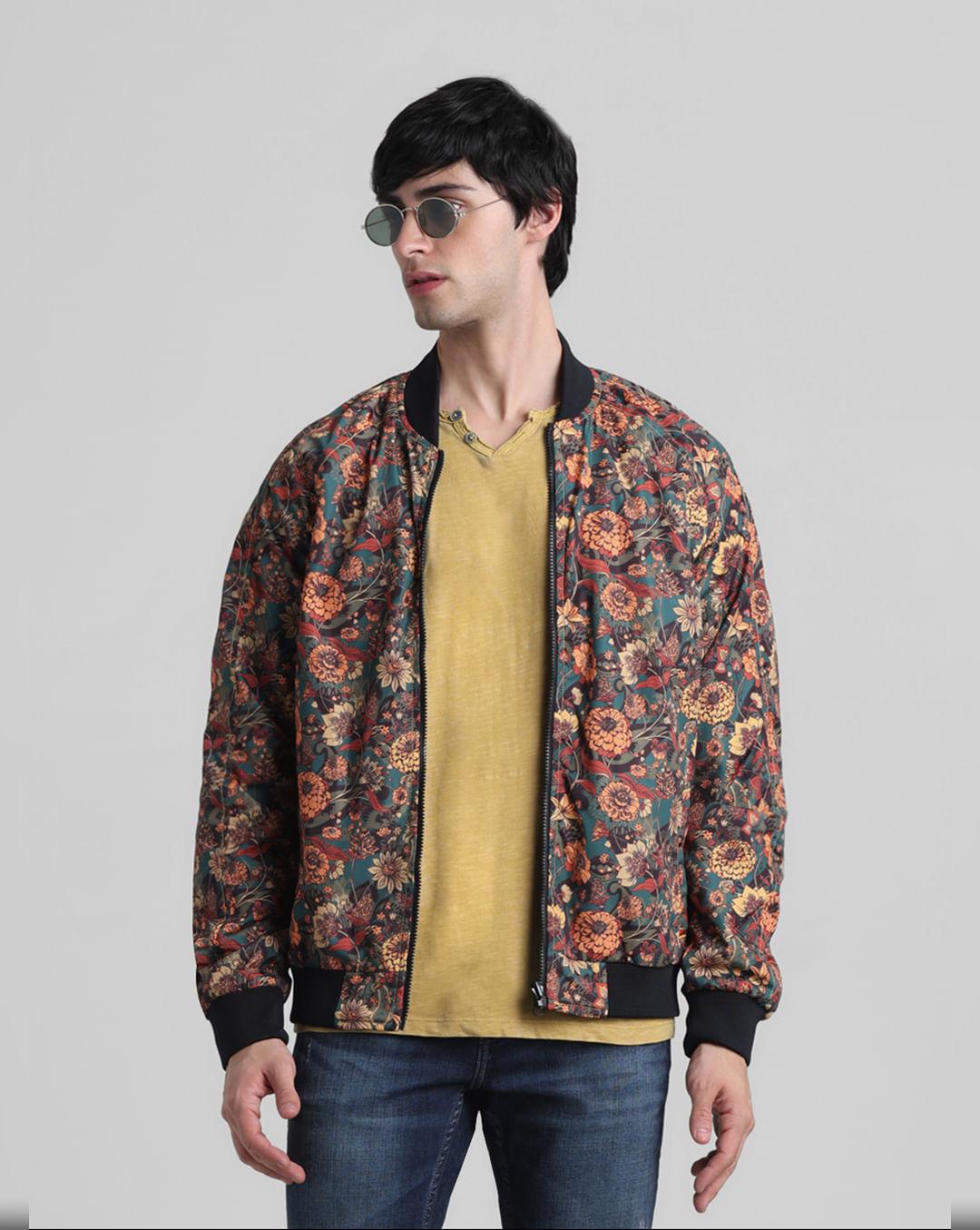 black floral reversible bomber jacket