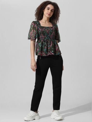 black floral smocked top