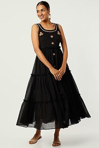 black floral tiered midi dress