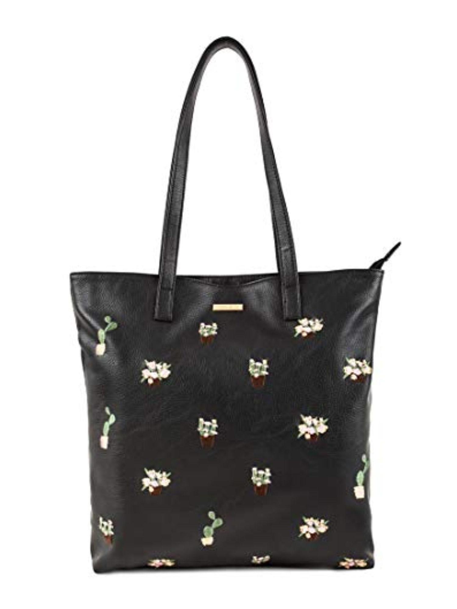 black floral tote bag