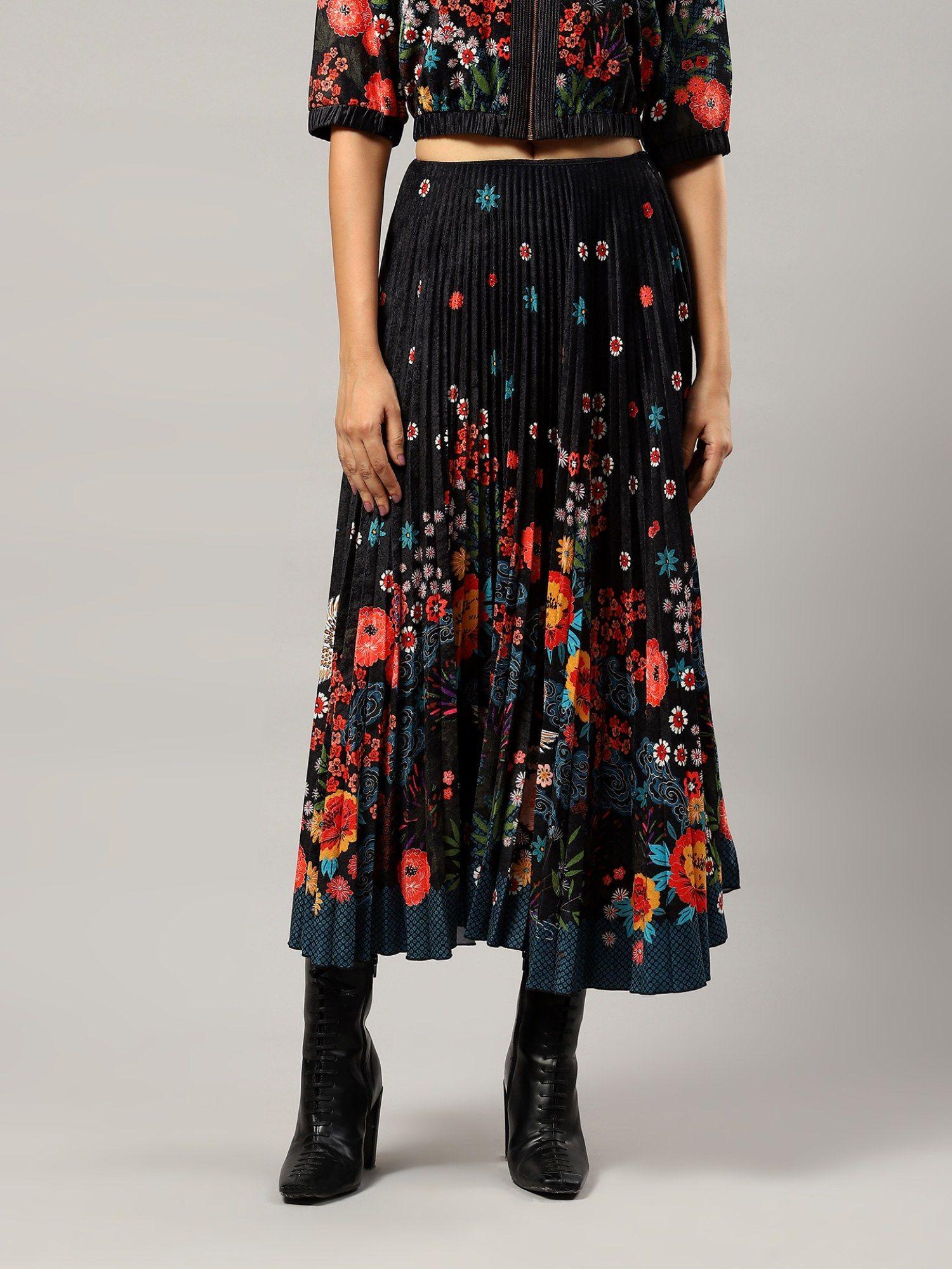 black floral velvet maxi skirt