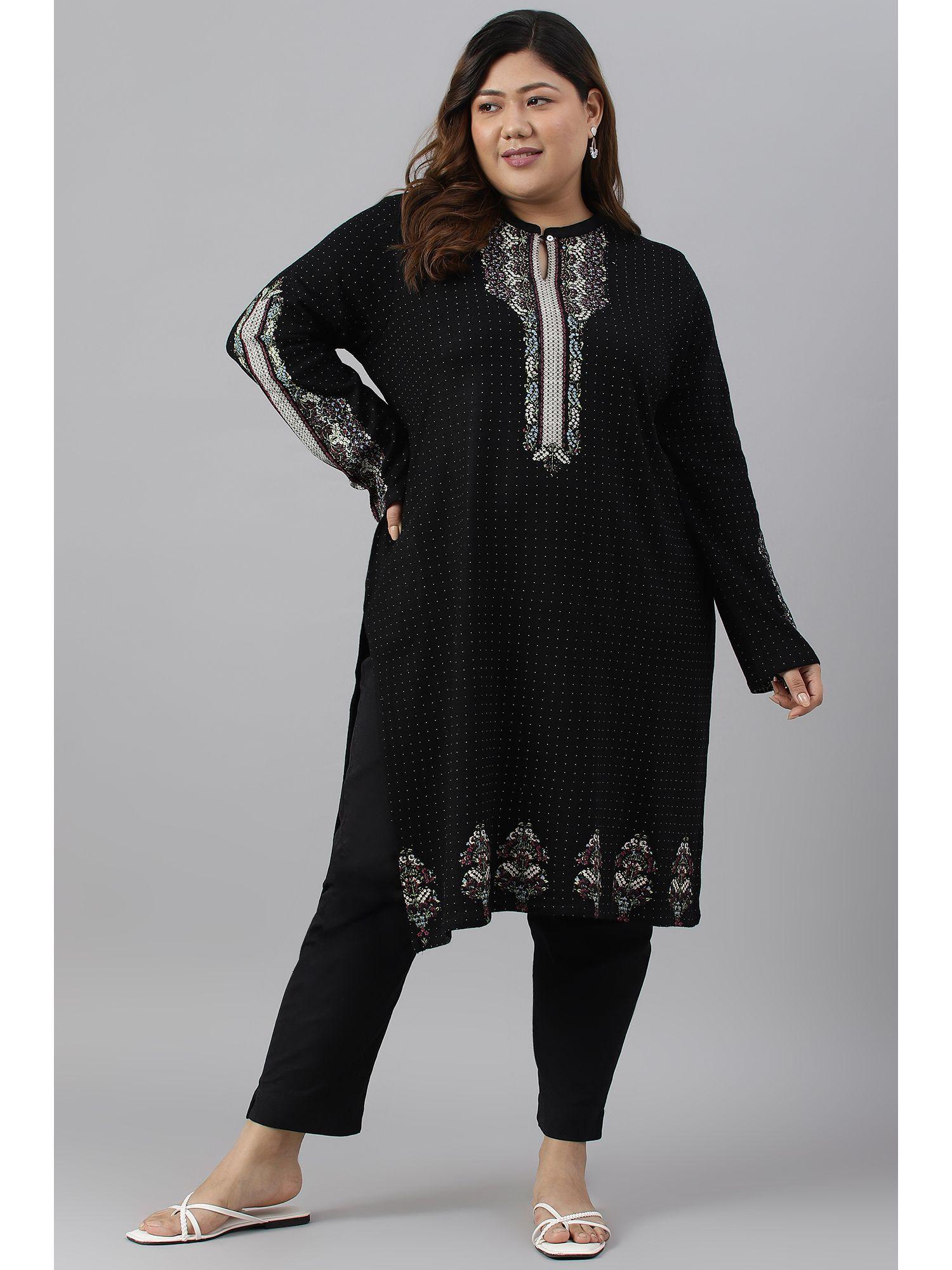 black floral winter kurta