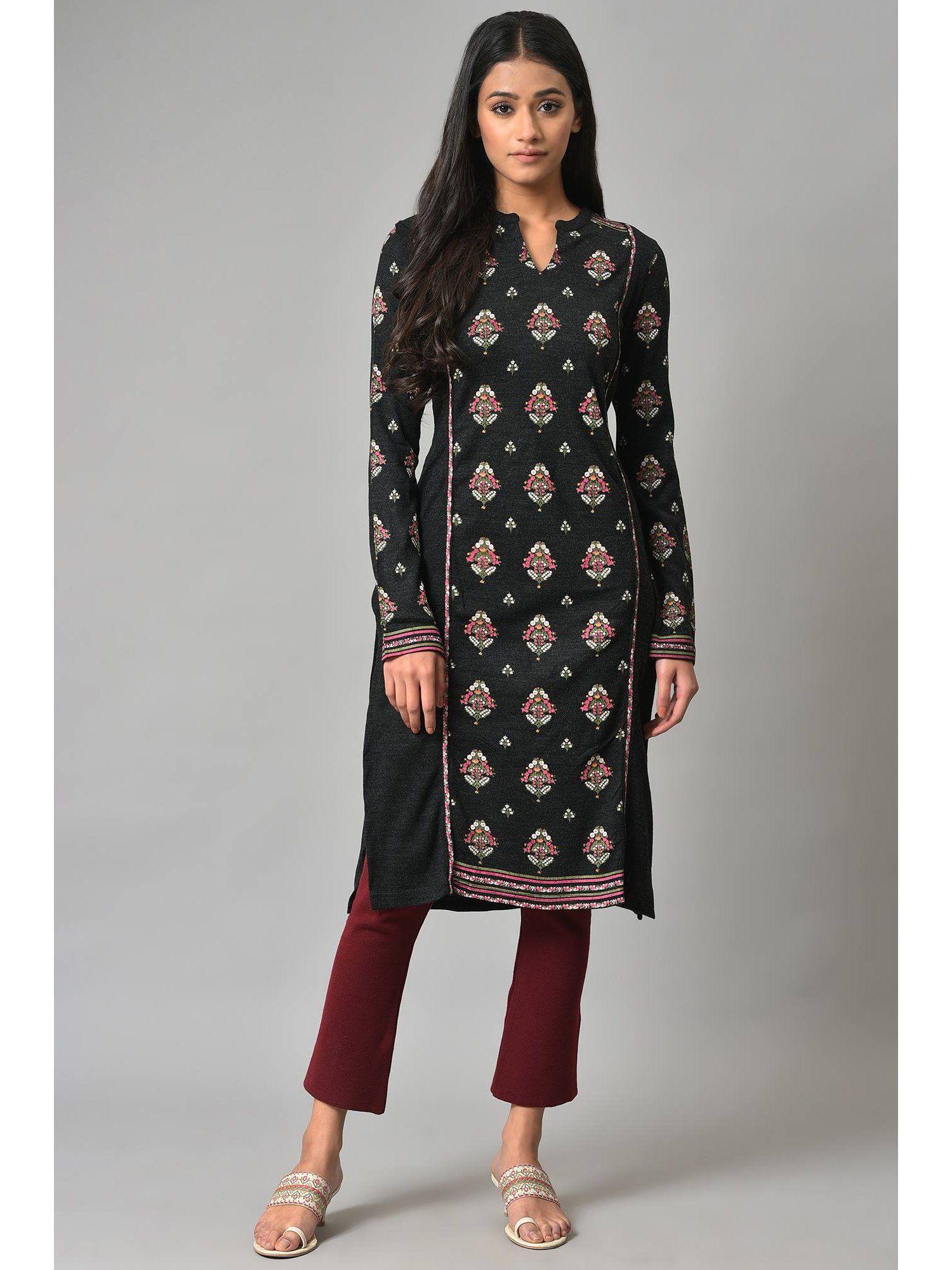 black floral winter kurta