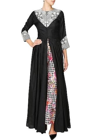 black floral zardozi embroidered cape and printed pants set